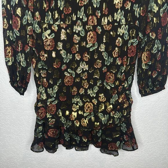 NWT VERONICA BEARD Black Gold Metallic Foil ROBIN Silk Ruched Mini Dress Size 2 - Picture 5 of 15